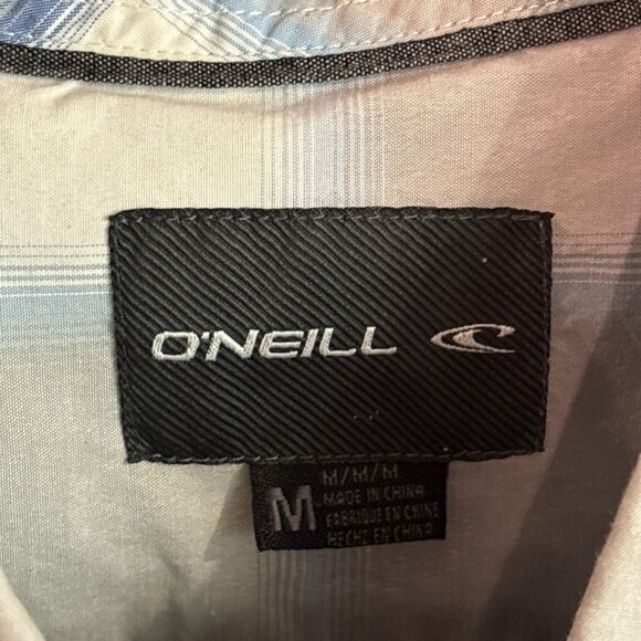 O'Neill Short Sleeve Cotton Blend Shirt Medium Gray Blue & White Button-Up - Picture 3 of 5